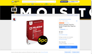 Antivirus Mcafee Total Protection 5pc en $60 | Oferta Mercado Libre