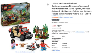 LEGO Jurassic World 76972 Offroad Raptorontsnapping voor €21,59 bij Amazon