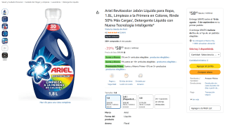 Jabón Líquido Ariel Revitacolor 1.8L por $58 | Amazon