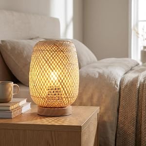 BARCELONA LED Lámpara de Mesa de Mimbre y Madera "Ruka" por 14.99€