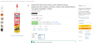 Resistol No Más Clavos Fuerte y Fácil 353g por $71 en Amazon