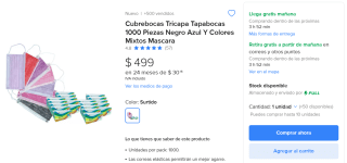 1000 Cubrebocas Tricapa Tapabocas 1000 por $499 | Descuento Mercado Libre