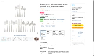 Amazon Basics Juego Cubiertos 20 Piezas por $311 | Amazon