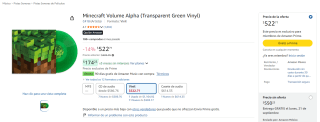 Minecraft Volume Alpha (Transparent Green Vinyl) por $523 en Amazon