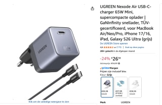 UGREEN Nexode USB-C Mini-oplader 65W, voor €26,58 bij Amazon