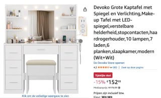 Devoko Make-uptafel met spiegel voor €152,99 bij Amazon
