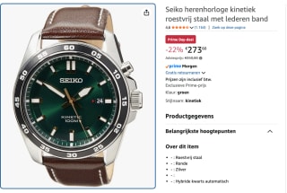 Seiko Basic SKA791P1 Heren Horloge - 42 mm voor €273,60 bij Amazon