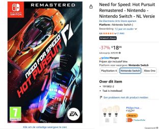 Need For Speed: Hot Pursuit - Remastered voor €18,99 bij Amazon