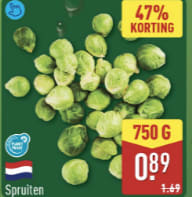 750 gram Spruiten voor €0,89 bij de Aldi