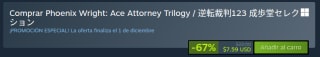 Phoenix Wright: Ace Attorney Trilogy por $148 | Oferta Steam