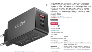ARZOPA USB C Oplader 65W voor €13,59 bij Amazon