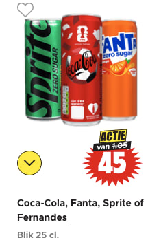 Coca-Cola, Fanta, Sprite of Fernandes voor €0,45 bij Dirk