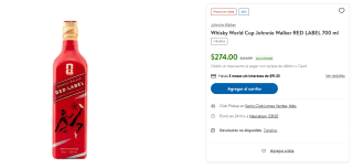 Whisky Johnnie Walker Red Label 700ml por $274 | Sam's Club