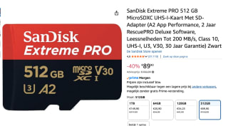 SanDisk 512GB Extreme PRO microSD-geheugenkaart voor €89,90 bij Amazon