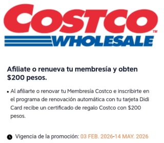 $200 de Regalo al Comprar o Renovar Membresía Costco | DiDi Card