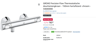 GROHE Precision Flow Thermostatische Douchekraan - 15 cm voor €80,99 bij Amazon