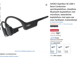 SHOKZ OpenRun SE USB-C Bone Conduction sportkoptelefoon, voor €99,99 met Amazon prime