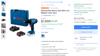 Rotomartillo Bosch Gsb 183-li 18V por $1,699 | Mercado Libre