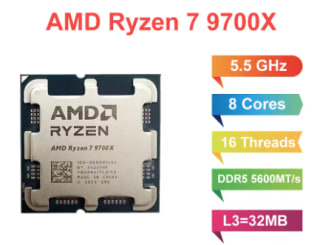 AMD Ryzen 7 9700X AM5 CPU 8C 16T hasta 5,5GHz Zen 5 40MB 65W gaming por 178.87€