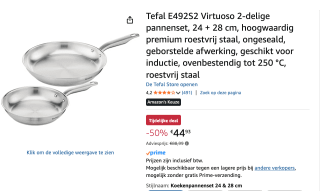 Tefal Virtuoso Koekenpannenset 24 + 28 cm voor €44,93 bij Amazon