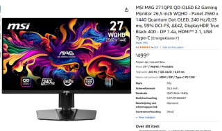 MSI MAG 271QPX QD-OLED E2 27" Quad HD 240Hz OLED Gaming monitor voor €499 bij Amazon