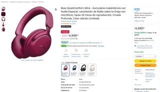 Auriculares Bose QuietComfort Ultra Inalámbricos por $4,999 en Amazon