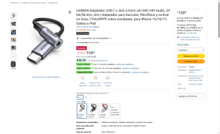 Adaptador UGREEN USB-C a Jack 3.5mm por $159 | Oferta Amazon