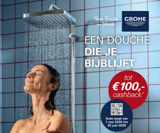 Tot €100 cashback op geselecteerde GROHE douchesystemen, inbouwdouches, renovatiesets