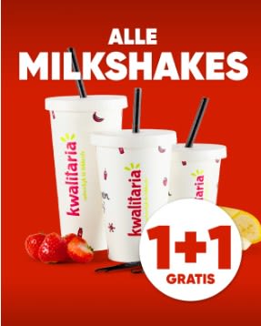 1+1 gratis op alle milkshakes bij Kwalitaria