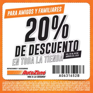 Cupón de 20% de descuento en AutoZone (14-16 de Agosto)