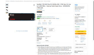 SanDisk SSD 1TB M.2 NVMe 2280 por $1,742 | Amazon