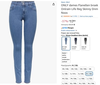 ONLY Skinny fit jeans voor €17.60 bij Amazon