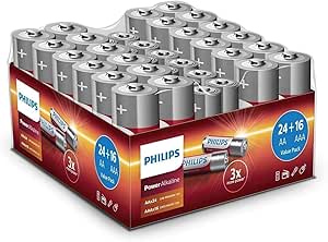 Philips Paquete Económico de Pilas 40 Piezas 24x Pilas AA y 16x Pilas AAA por 11.43€