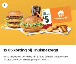€5 korting bij Thuisbezorgd via de McDonalds app