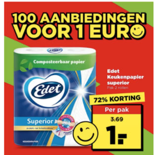 Edet keukenpapier Superieur (pak 2 rollen) voor €1 bij Plus