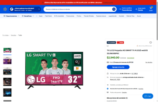TV LG 32" HD SMART TV por $2,940 | Walmart