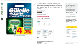 GILLETTE Mach3 Sensitive (4 cartuchos) por $117 en Amazon