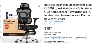 FlexiSpot ErgoX Max Ergonomische Stoel tot 300 kg, voor €379,99 bij Amazon