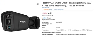 Foscam V5EP-B - IP-beveiligingscamera voor €43,34 bij Amazon
