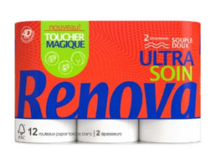 Lot de 12 Rouleaux de Papier Toilette Long Résistant Doux Magic RENOVA à 3,99€