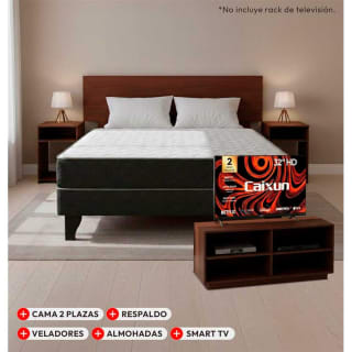 Combo Cama Europea 2 Plazas Celta y Respaldo, Veladores Casanova y mas por $299.990