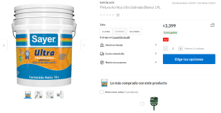 Oferta de 3x2 en Pintura Sayerlack Acrilica Ultra Satinada Blanco 19L | Sodimac