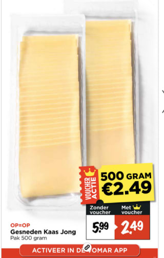 Jonge Kaas Plakken 500 gram voor €2,49 bij de Vomar