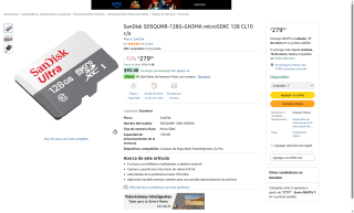 SanDisk MicroSDXC 128GB CL10 por $279 | Amazon
