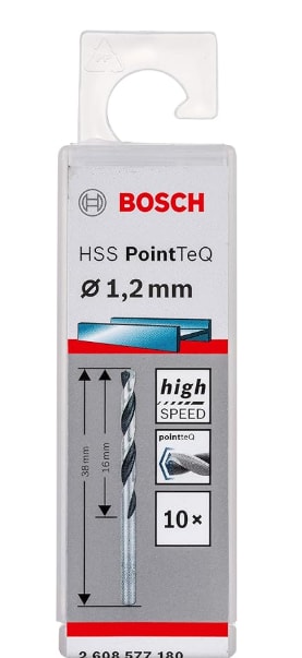 Bosch Professional 10 brocas helicoidales HSS PointTeQ, para metal, 1.2 x 16 x 38 mm,