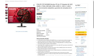 Monitor Philips 27" 4K UHD IPS por $4,793 | Oferta Amazon