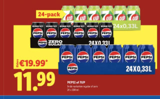 24-Pack Pepsi (Regular of Zero) of 7UP voor €11,99 bij de Lidl