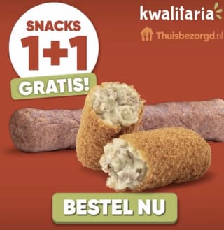 1+1 gratis op snacks en €2,50 korting op je bestelling bij Kwalitaria