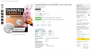 Duracell Pila Botón de Litio CR2032 - Pack x2 por $43 en Amazon