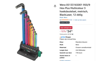 Wera 950/9 Hex-Plus Multicolour 3 Stiftsleutelset voor €34,99 bij Amazon